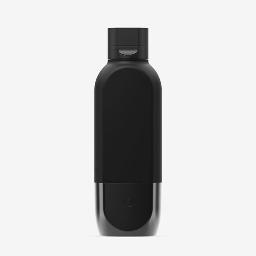 UNIT 1 Water Bottle in charcoal black with flip-top cap, front view