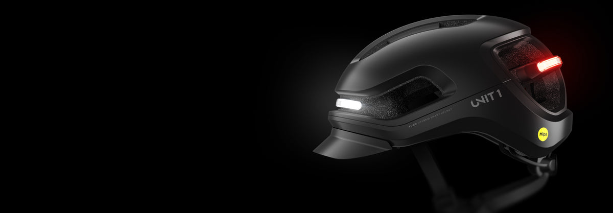 AURA Smart Helmet, lights on.